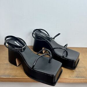 BNWT Topshop Reeva premium leather wedge sandal in black Size U.K. 6 RRP £65