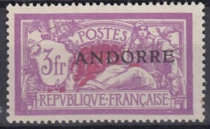 ANDORRE MERSON 3Fr LILAS N° 20 NEUF * GOMME TRACE DE CHARNIERE - COTE 122 € - Picture 1 of 2