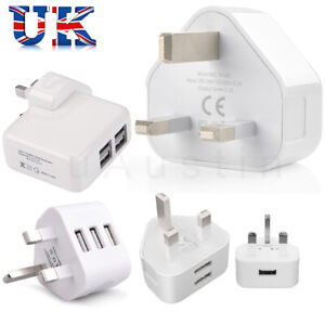 Mains UK Wall 3 Pin Plug Adaptor Charger Power USB 4 Port for iPhones Tablets CE