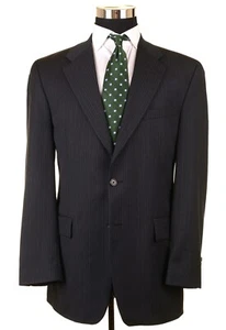 Polo Ralph Lauren University Gray Wool Cashmere Blue Stripe Suit Jacket Pants 42 - Picture 1 of 9
