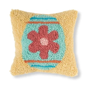 Flower Egg Hooked Small/Petite Spring Easter Themed Accent Pillow, 8" x 8" - Picture 1 of 4