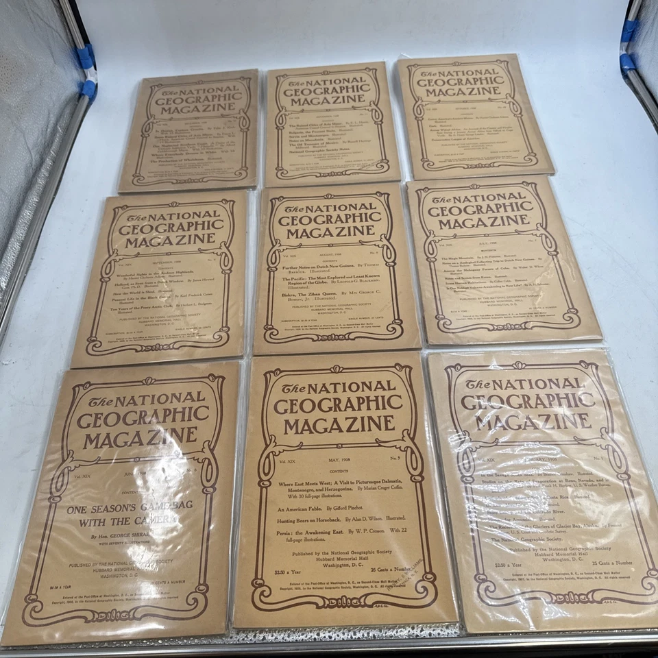 NATIONAL GEOGRAPHIC 1908 Lot Of  9 Of The 12 Months. Missing #2feb/#3mar/#4april - Image 1 of 4