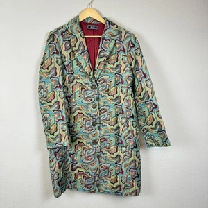 Abrigo Zashi vintage para mujer mediano metálico brocado chaqueta larga botón texturizado - Imagen 1 de 14