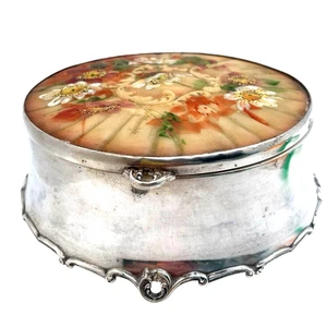 Pairpoint Sterling Quadruple Plate Victorian Art Glass Enameled Vanity Box - Picture 1 of 4