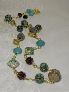 CYNTHIA LYNN "MALIBU" GOLD PLATED SEAFOAM GREEN & BROWN LUXURY BEADED NECKLACE - Picture 1 of 1