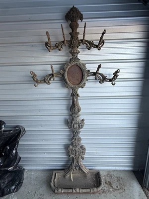 Árbol de salón victoriano de hierro fundido - soporte para abrigo y paraguas - rococó ornamentado del siglo XIX Foto 1 de 4