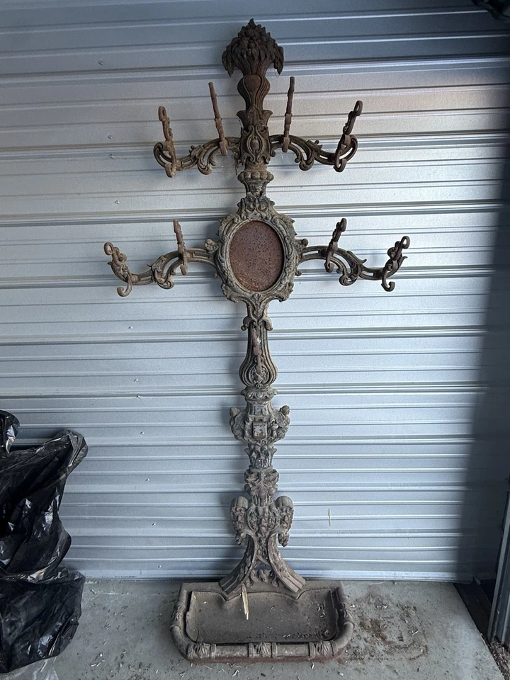 Викторианская чугунная прихожая — подставка для пальто и зонта — декоративное рококо 1800-х годов - Изображение 1 из 4