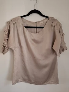 Reiss 100% Silk Blouse Size 8 Champagne Grey Beige Boxy - Picture 1 of 8