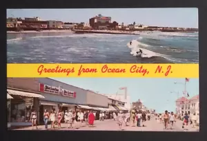 Surfpromenade Ozeanstadt New Jersey geteilte Ansicht NJ Postkarte ca. 1970er - Bild 1 von 4