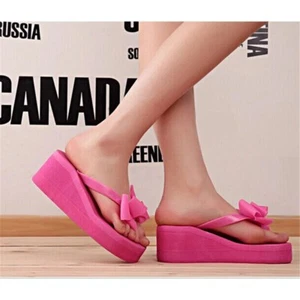 Bow Wedge Heel Sandal Slipper Flip Flop Jelly Platform Casual Beach Women Ladies - Picture 1 of 10