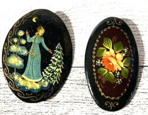 Lote de 2 broches florales pintados a mano de Europa del Este rusos ucranianos - vintage - Imagen 1 de 6