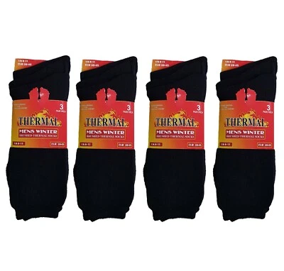 Ultimate 12 Pairs Mens Black Thermal Socks, Thick Warm Work Boot Socks Size 6-11 - Image 1 of 2