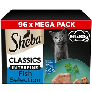 96 x 85g Sheba Classics Adult Wet Cat Food Trays Ocean Selection in Terrine - Picture 1 of 12