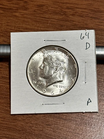 1964 D Kennedy Half Dollar 90% Silver BU Free Shipping Cover