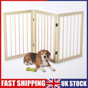 3 Panels Foldable Pet Gate Freestanding Wooden Dog Fence Safety Barrier Divider - Picture 1 of 15