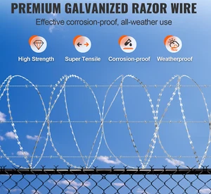 Razor Wire with Sharp Blades & Gloves, Galvanized Rust-Proof Protection Garden - Picture 1 of 16