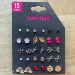 NEW 15 Pack Earrings - Sun, Rainbow, Heart, Leaf, Crown - Picture 1 of 1