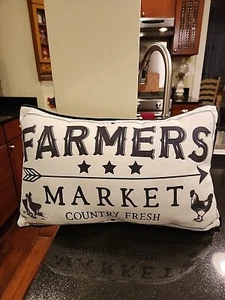 Farmers Market Country Fresh 19 X 12 Off White & Black Pillow With Hidden Zipper - Picture 1 of 6