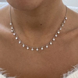 Round Lab-Created Diamond Chain Necklace 3.45ct E/VS1 14K White Gold - Picture 1 of 7