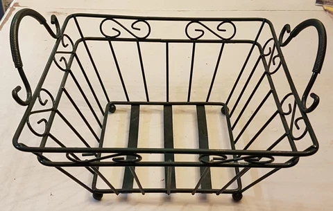 COUNTRY METAL WIRE BASKET Dark Green 9" Square Granny Chic Farmhouse Home Decor Cover