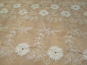 Set of 2 Sheer Rod Panels Curtains White Flowers Embroidery  82L X 59W Ea READ - Picture 1 of 16