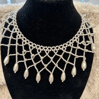 VINTAGE Japão Branco Falso Pérola COLAR DE MIÇANGAS Contas de Semente - Imagem 1 de 4