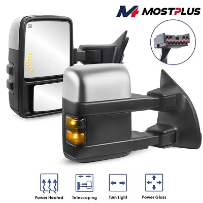 Chrome Power Heated Tow Mirrors Smoke Signal For 99-07 Ford F250/F350/F450/F550 - Image 1 of 4
