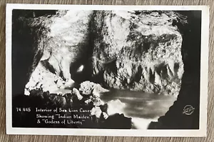 RPPC Postkarte Innenraum Meer Löwen Höhlen indische Jungfrau Göttin Freiheit echtes Foto - Bild 1 von 6