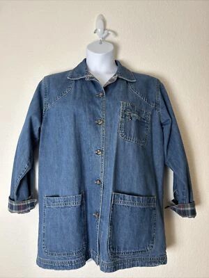 Chaqueta vaquera CABIN CREEK para mujer L ribete a cuadros botones bolsillos para chamarra Foto 1 de 4