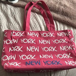 pink new york canvas shopper tote bag
