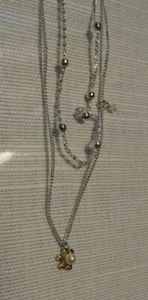 SALE Kette 2-Strang Kugeln silberfarben+goldfarbene Blume+Perle 42cm Fashion - Bild 1 von 7