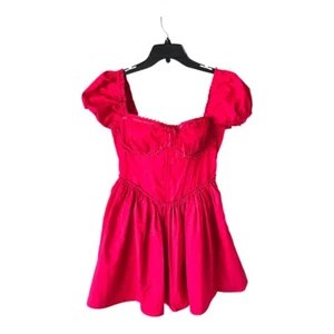 Corset Milk Maid Off Shoulder Dress Women XL Hot Red Puff Sleeves Fairygrunge - Picture 1 of 15