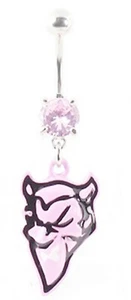 Belly Ring Devil Pink w/Pink Gem Dangle Naval Steel - Picture 1 of 3