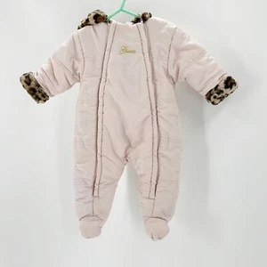 Guess Baby pink leopard trim Snow Suit Y2K warm cozy - Picture 1 of 8