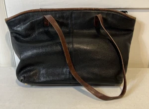 Lord & Taylor Black Leather Purse w/ Brown Handle Large Tote - Picture 1 of 11