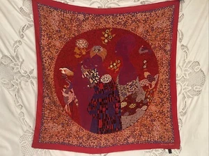 Vintage BOTTEGA VENETA Gustav Klimt Print Red Silk Scarf Women 34"x34" - Picture 1 of 5