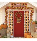 4 Pcs Thanksgiving Front Porch Sign & Banners Blessed Thankful Grateful, Plaid