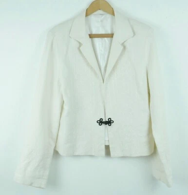 Vintage M L Jacket Linen? Blazer Embroidered Cream Boho Western Beachy White Y2K - Image 1 of 4