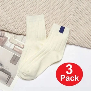 3 Pack Adult Youth European Style Crew Socks Cotton White Casual Solid Color - Picture 1 of 15