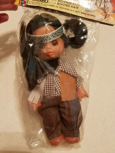 Vintage Manley Toys Native American Style Blow Mold Doll 7" Moving Eyes 1995 New - Picture 1 of 5