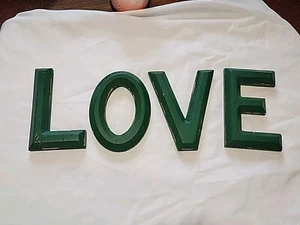 Set of 4 Wood Letters LOVE Individual Lettering Green Distressed Hanging Words - Picture 1 of 4