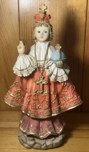 Vintage religiöse Ikone Statue Jesuskind von Prag - bemalte Figur Goldakzente - Bild 1 von 15