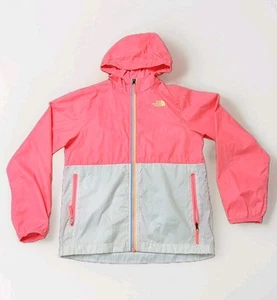 The North Face Girls Jacket M 10/12 Full Zip Windbreaker Pink Gray Hooded - Picture 1 of 9