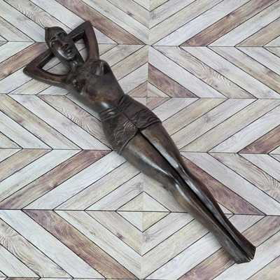 African Hand Carved Dark Wooden Nutcracker Nude Naked Lady Woman 13" MCM READ  - Image 1 of 4