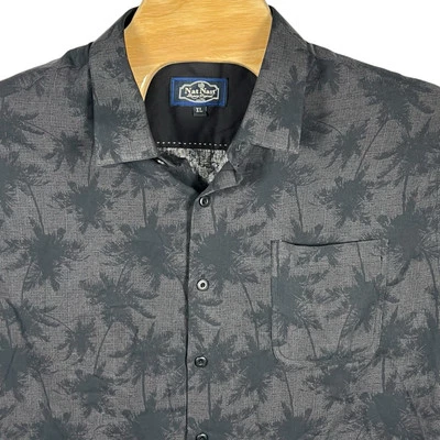 Camisa abotonada manga corta Nat Nast para hombre XL seda/algodón negra con hojas de palma Foto 1 de 4