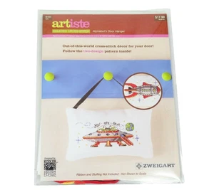 Artiste Counted Cross Stitch Kit Door Hanger Spaceship Alphabots Kids Baby Room - Picture 1 of 11