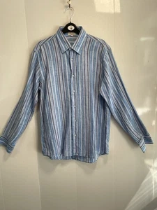 Camisa tocador de lino para hombre hecha en Italia mediana azul a rayas manga larga - Imagen 1 de 15