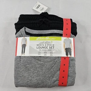 Eddie Bauer Herren 3-teiliges Lounge Set Medium Tee Jogginghose grau schwarz neu mit Etikett - Bild 1 von 8