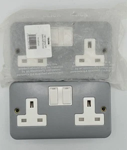 2 Gang 13A DP Switched Socket, Brushed Stainless Steel / White 141x81x41mm X 2 - Picture 1 of 6
