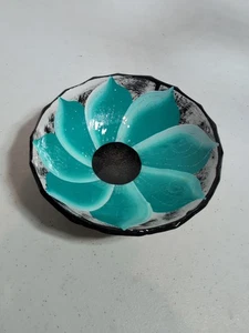Colorful Decorative Bowl, Handpainted Vintage Ceramic Bowl, Teal/ Black - Picture 1 of 10
